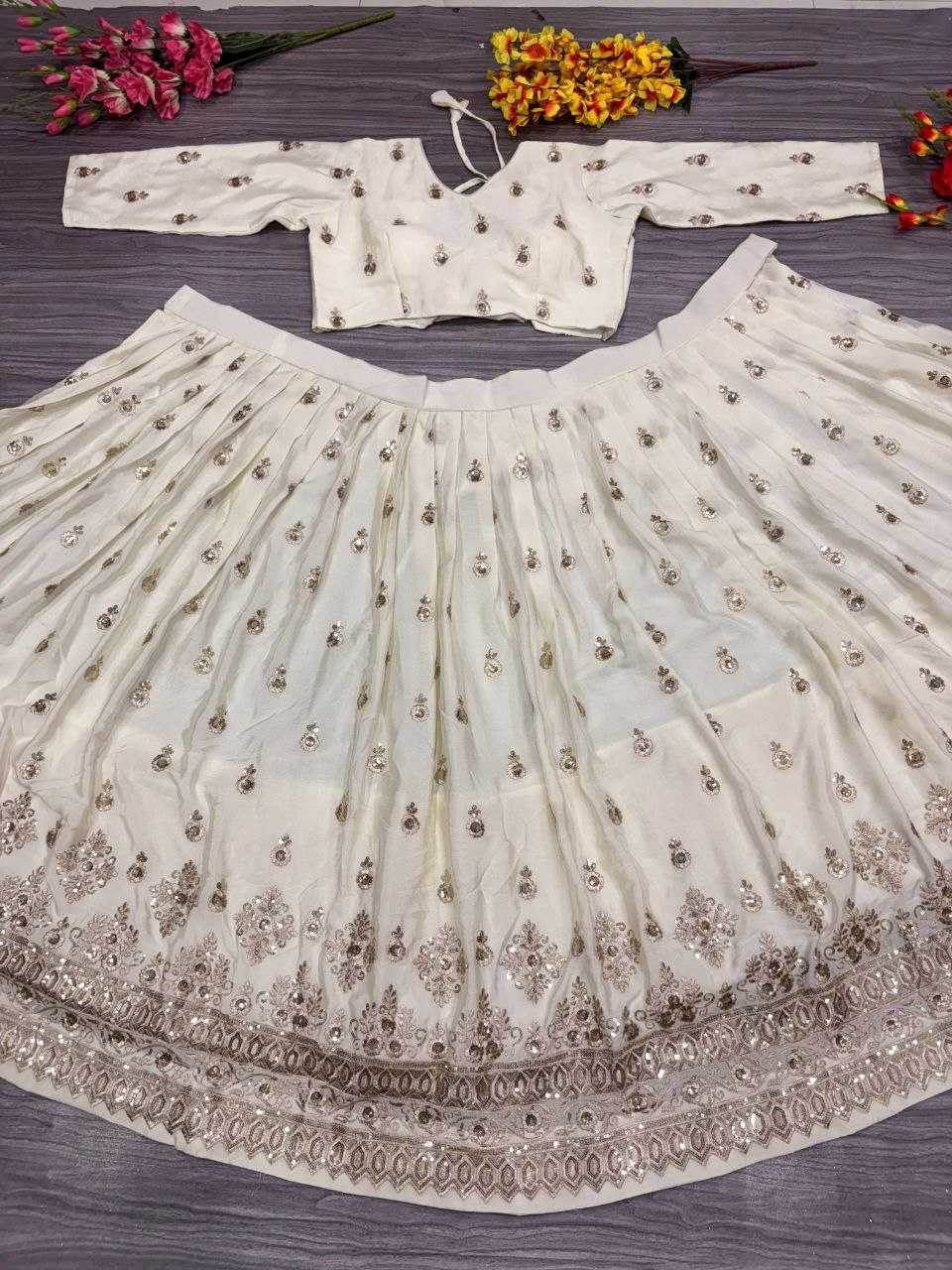 Chinon Silk Designer Traditional Embroidered Lehenga - MYLUXURY LANE ENTERPRISE